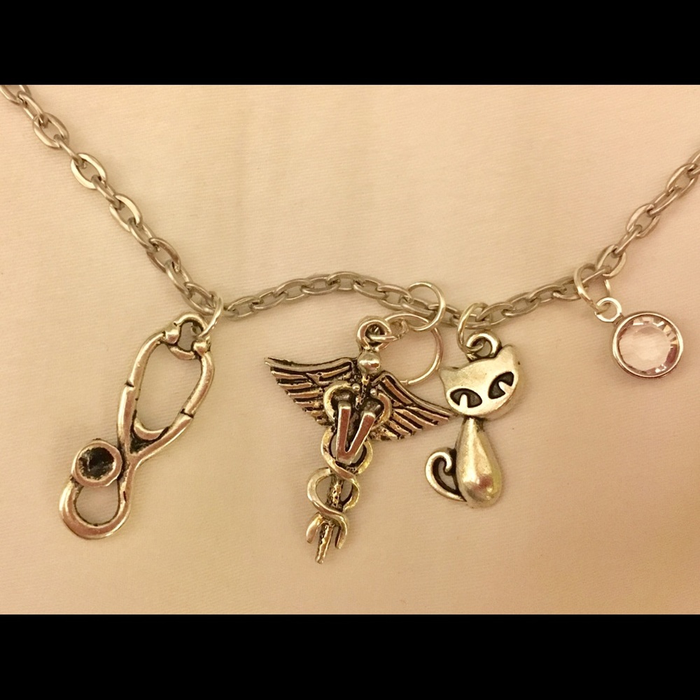 Charm necklace - cat, stethoscope, medical